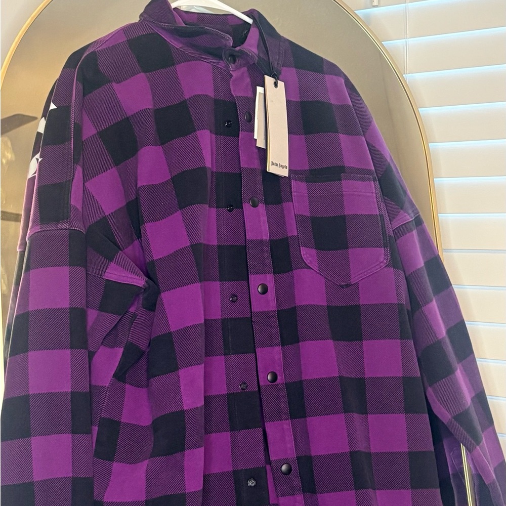 Palm Angels Purple and Black Plaid Casual Button Down Shirt